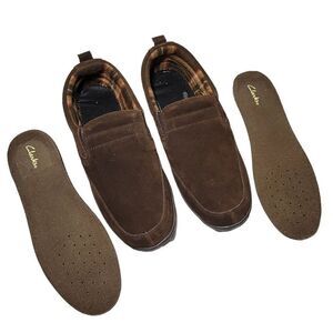 Clarks Slippers Mens Size 12 Slip On Brown Suede Indoor Outdoor Removable Insole